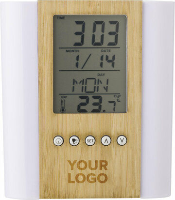 Bamboe pennenhouder met klok sample