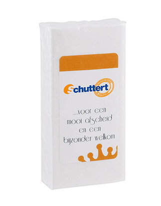 Pakje met 10 papieren zakdoekjes en label sample